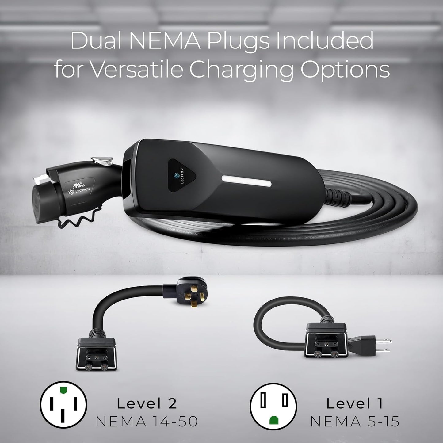 Lectron Level 1 / Level 2 EV Charger (12 Amp / 40 Amp) with Dual Charging Plugs (NEMA 5-15 & 14-50) - Portable Electric Car Charger Compatible with All J1772 EVs (Black)