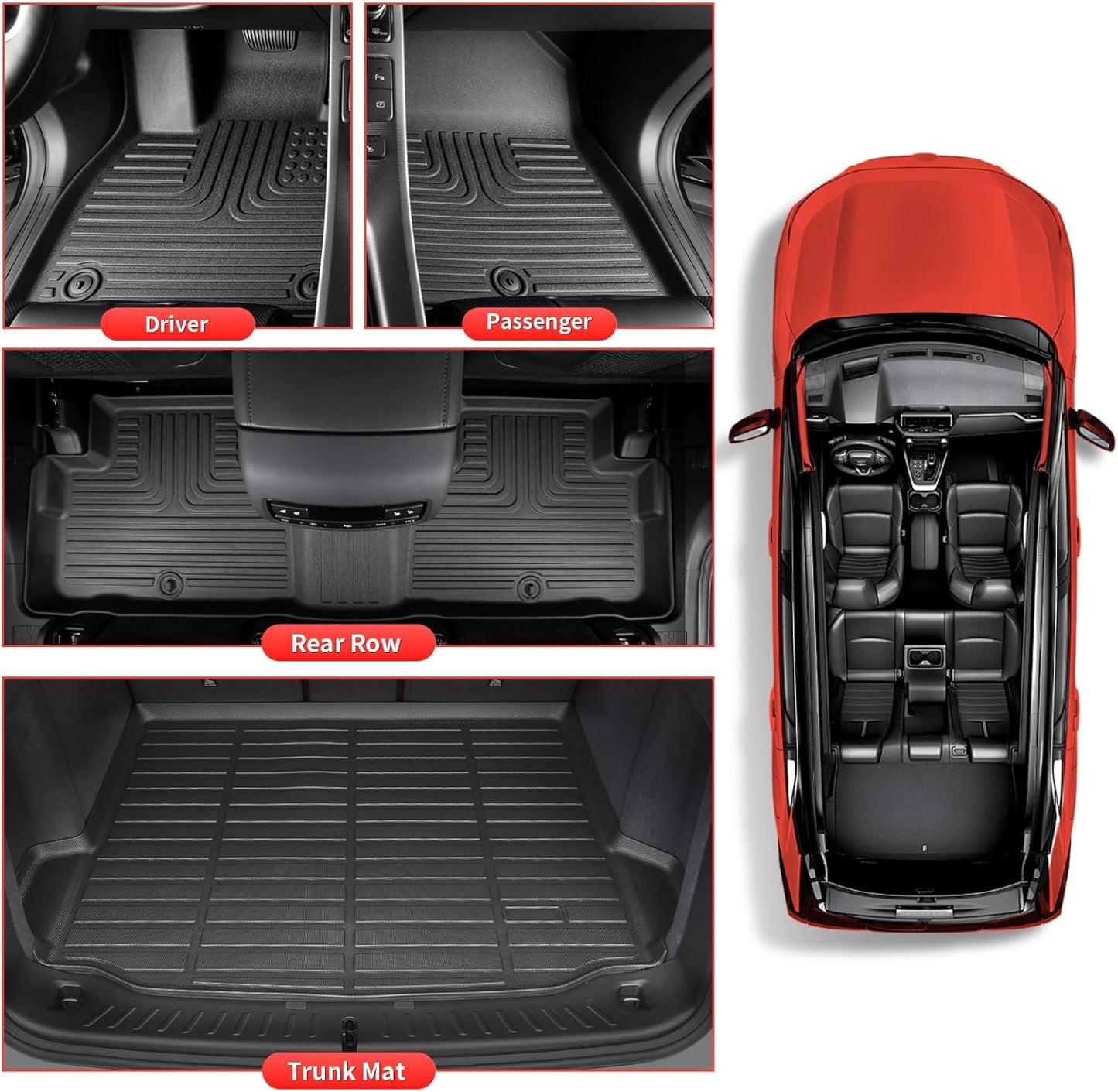 Wayhigh-All Weather Floor Mats and Cargo Liner Set Fit for Kia Sportage Hybrid 2025 2024 2023(Not Fit Plug-in Hybrid) TPE Car Mats Waterproof Rubber Floor Liners for Kia Sportage Hybrid Accessories