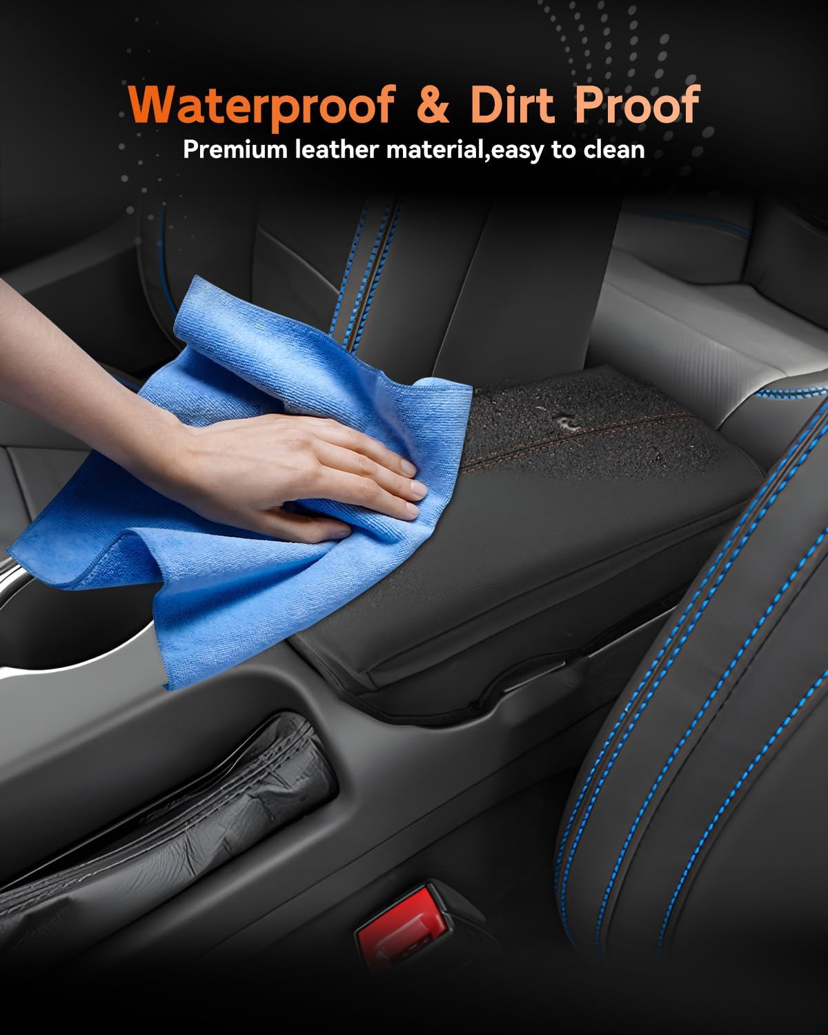 CDEFG for Ford Mustang 2024-2025 Center Console Cover Armrest Box Cover for Mustang 2024 2025 Accessories Console Arm Rest Protector Thickened Orange Line