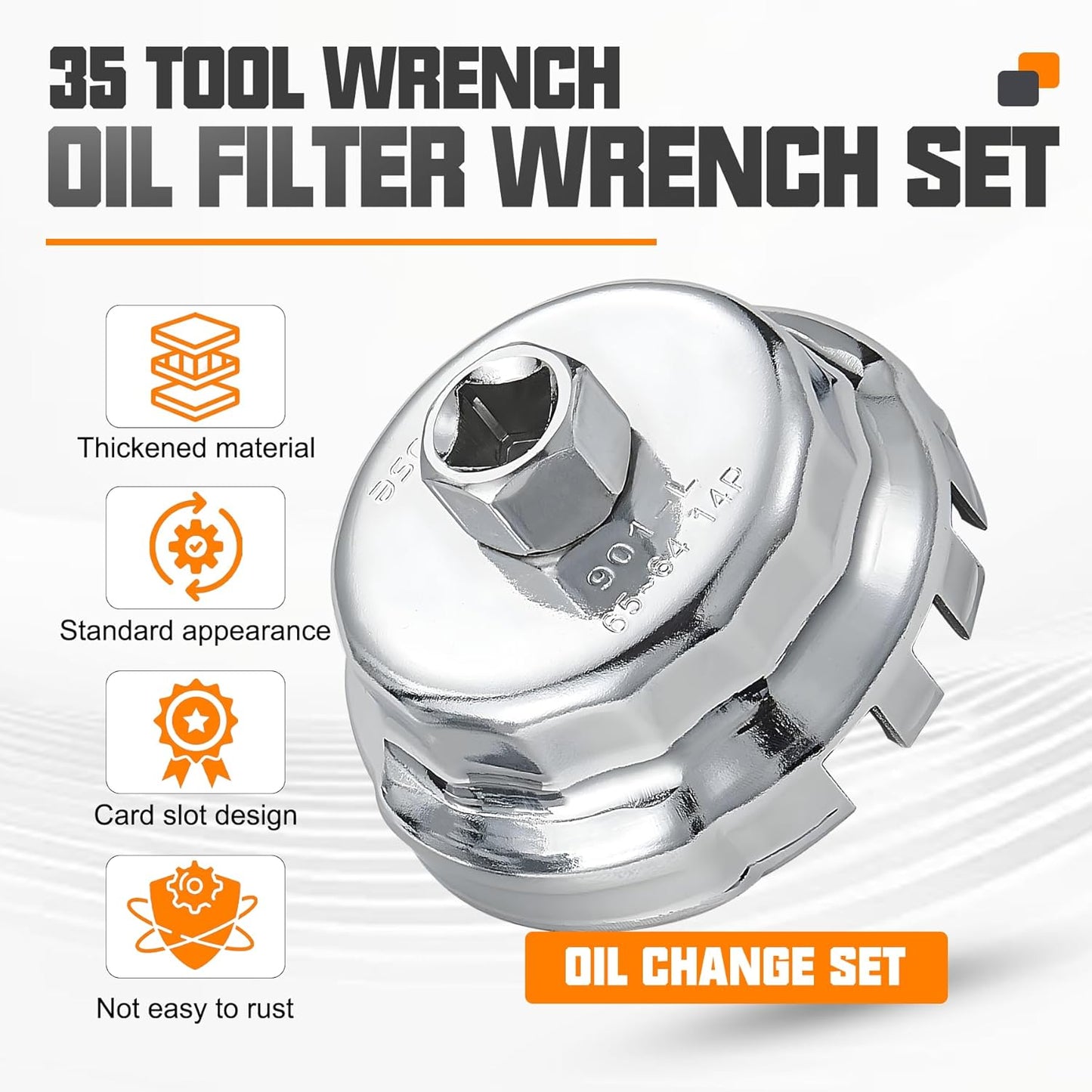 Auto Oil Filter Socket Wrench Set, Cup Type 1/2 inch Drive Cap Removal Tool, with Drain Plug Socket Set/Adjustable/Drive, Compatible, all Models Car, SUV, Oil Filter (35, RED)