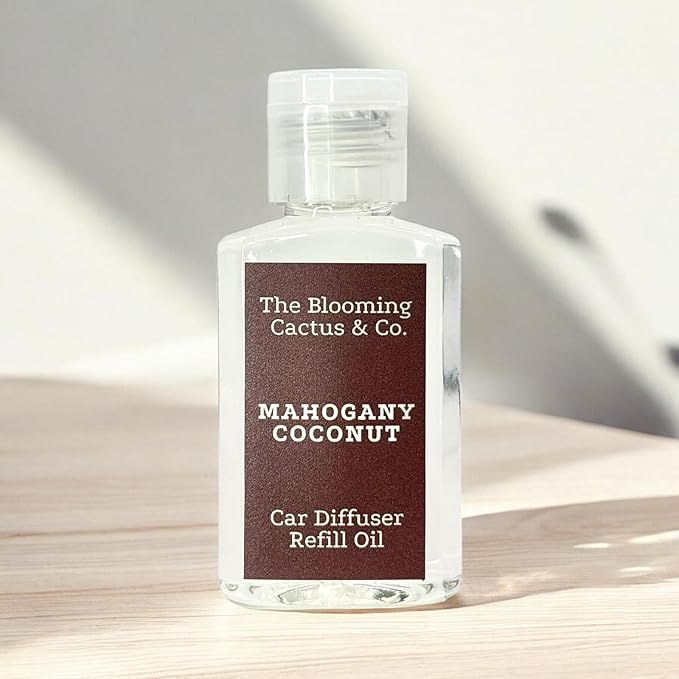 Car Air Freshener with 1 Oz Refill included | Car scented on the go | Car Air Freshener | Long Lasting Hanging Fragrance | Phthalate Free Fragrance. (Mahogany Coconut, 8 ml)