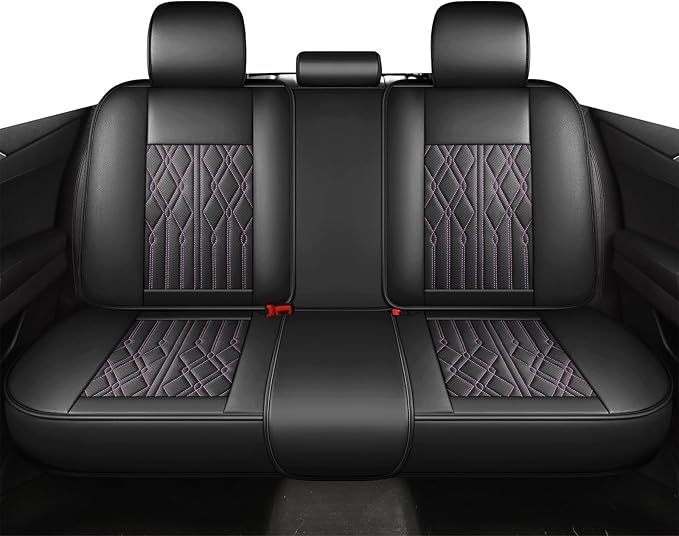 Huidasource Leather Rear Seat Covers, Waterproof Rear Seat Cover for Split Bench, Vehicle Seat Cushion Cover Protector Universal Fit for Most Cars Sedan SUV Pickup Truck(Back Row/Black&Purple)