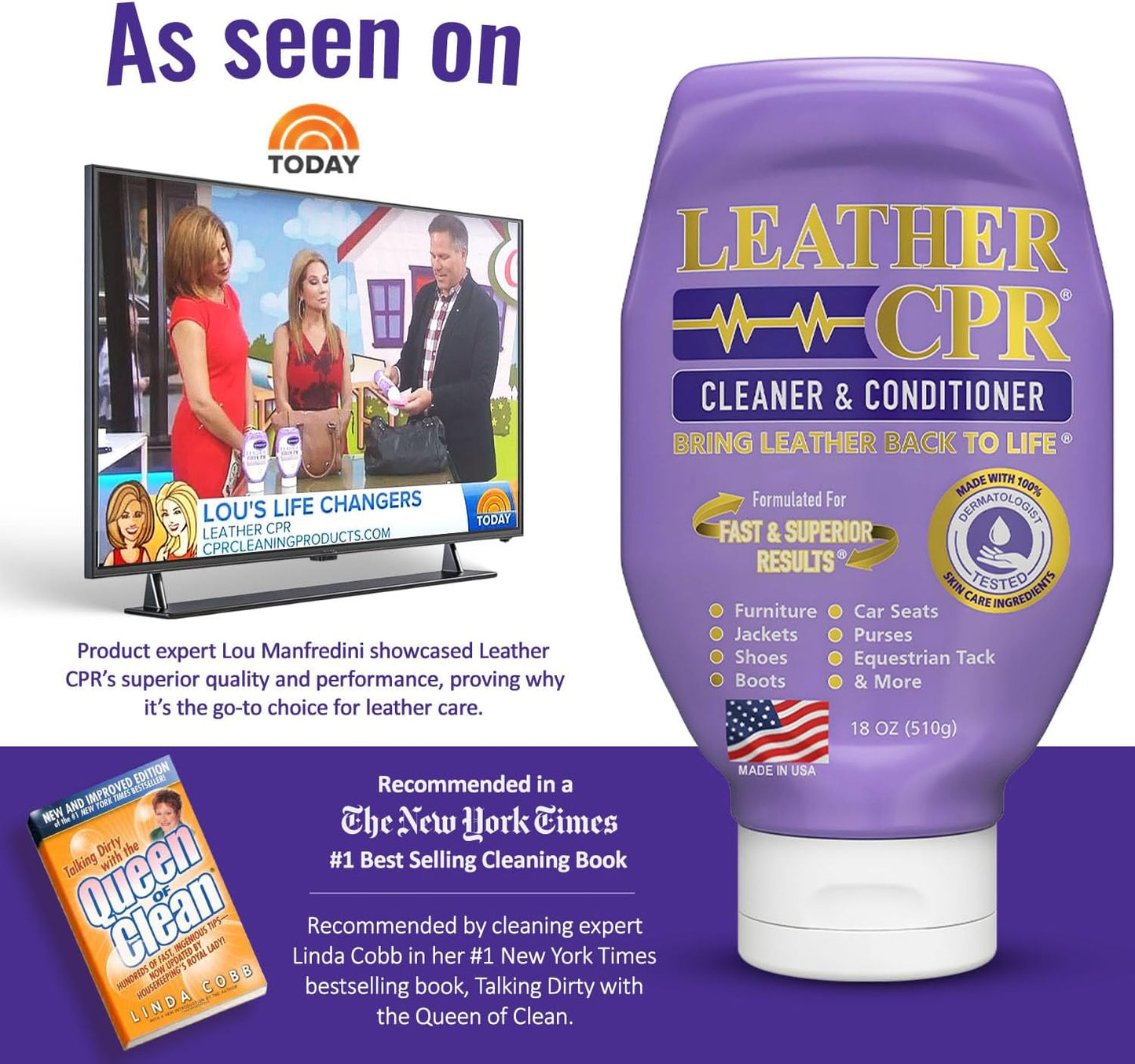 Leather CPR Cleaner & Conditioner 18oz - Cleans, Conditions, Restores & Protects Leather Furniture, Handbags, Car Seats, Interior, Jackets, Boots, Purses, Shoes, Couch, Saddles, Tack & More