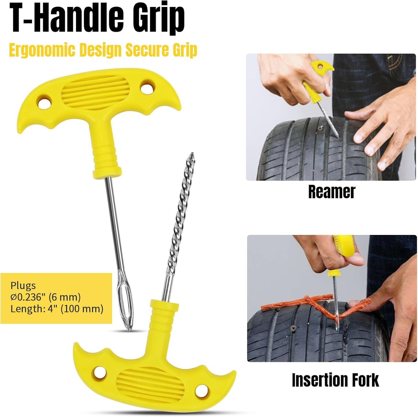 Tire Repair Kit, 33Pcs Heavy Duty Tire Plug Kit, Universal Tire Repair Tools to Fix Punctures and Plug Flats Patch Kit for Cars, Motorcycles, Atvs, Tractors, Etc