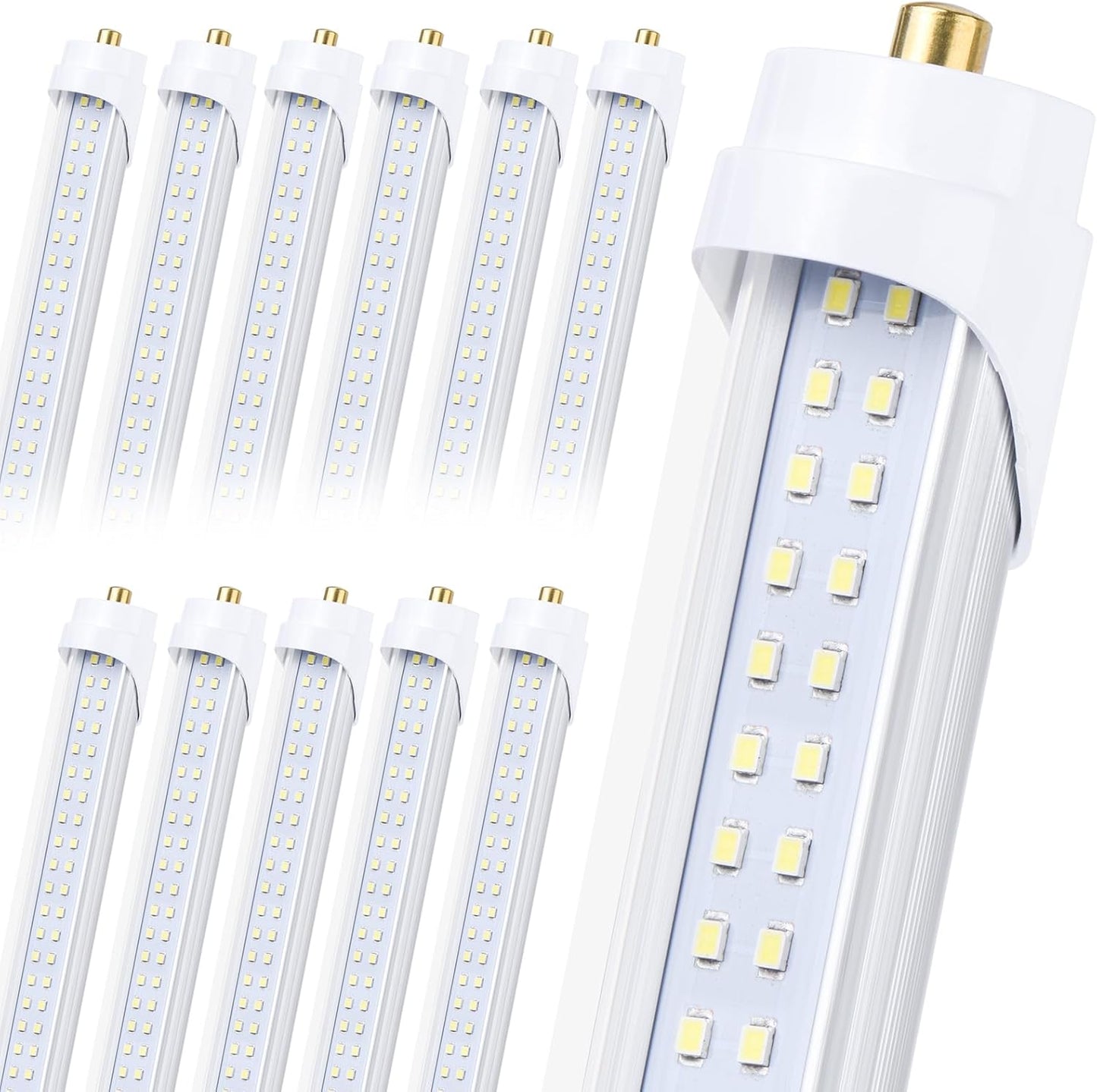 12-Pack, 8 Foot LED Bulbs, 100W 15000lm 6000K Cold White, Super Bright, T8 T10 T12 LED Tube Lights, FA8 Single Pin LED Lights, Clear Cover, 8 Foot LED Bulbs to Replace Fluorescent Light Bulbs