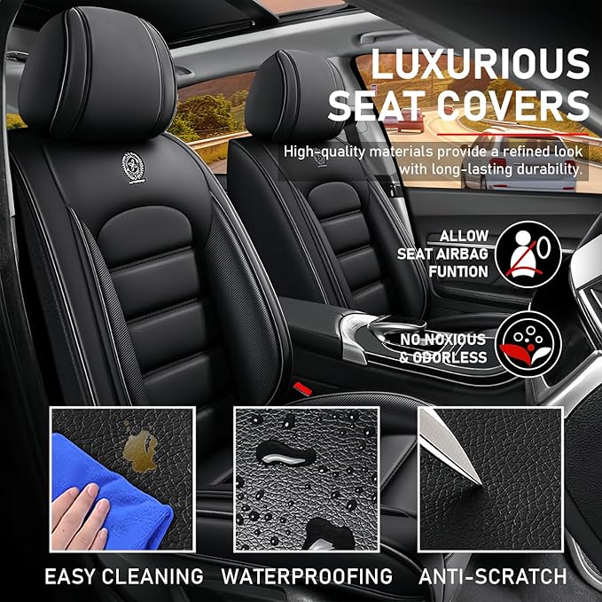 Car Seat Covers Fit for Toyota Highlander 2000-2025 | 7 Seat Car Seat Cover | No-Slip Waterproof Breathable Faux Leather Automotive Seat Covers Auto Interior Covers Black,Full Set