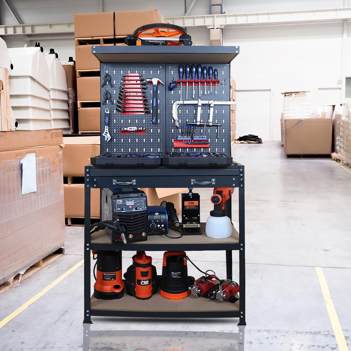 Prostormer Workbench, 31.5 inch Multipurpose Garage Work Bench Table with Peg Board Hook Kit for Home, Garage, and DIY Projects