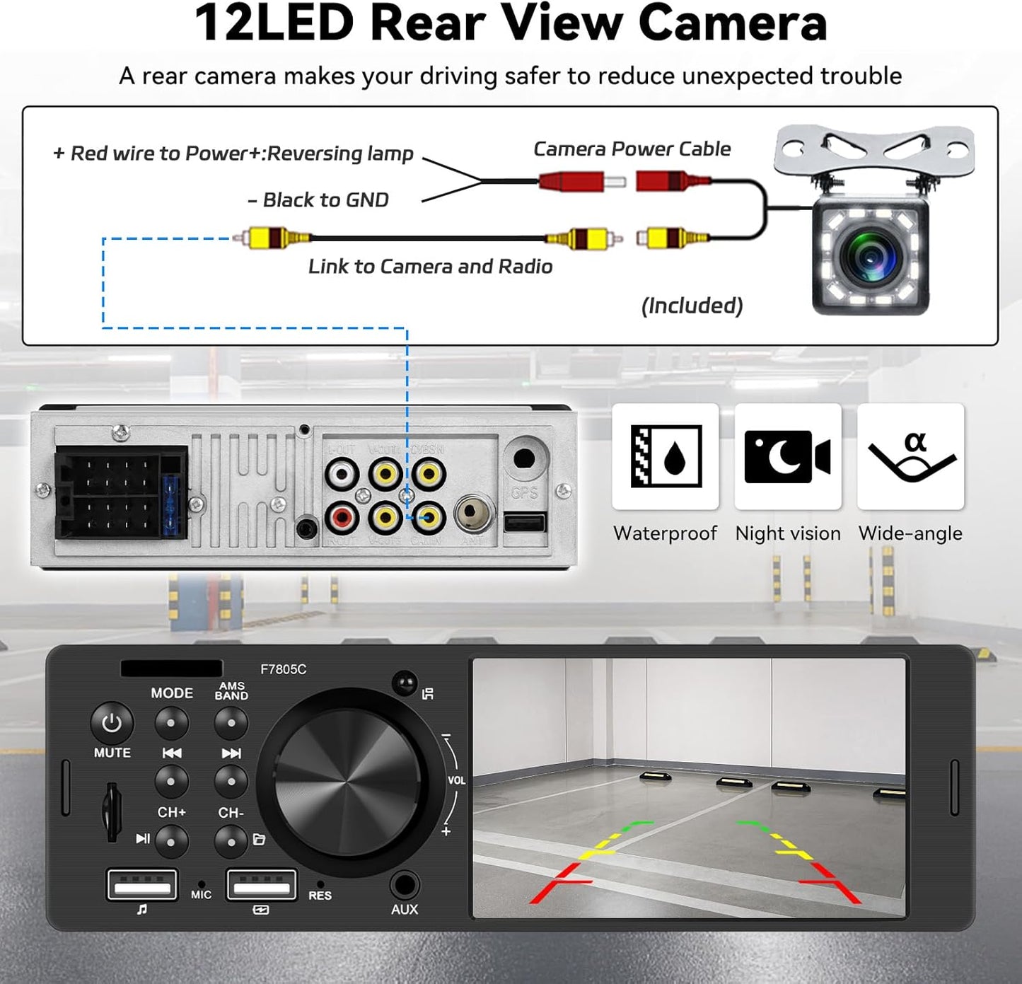 Single Din Touch Screen Car Radio with CarPlay Android Auto 4 Inch Bluetooth Car Stereo Receiver Hands-Free Calling Audio FM 2 USB AUX SD Card Input, Mirror Link MP5 Player SWC + Backup Camera