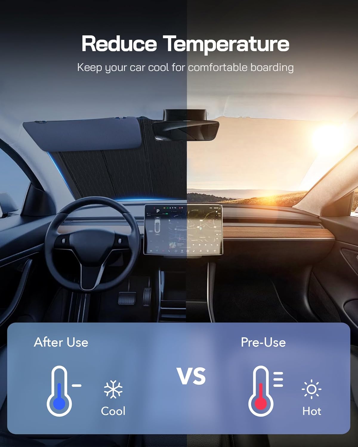 Windshield Sun Shade for Kia EV6 2022-2024,Front Window Sunshade Shield, 2-in-1 Reflective Sun Shade,Silver for Summer, Black for Winter