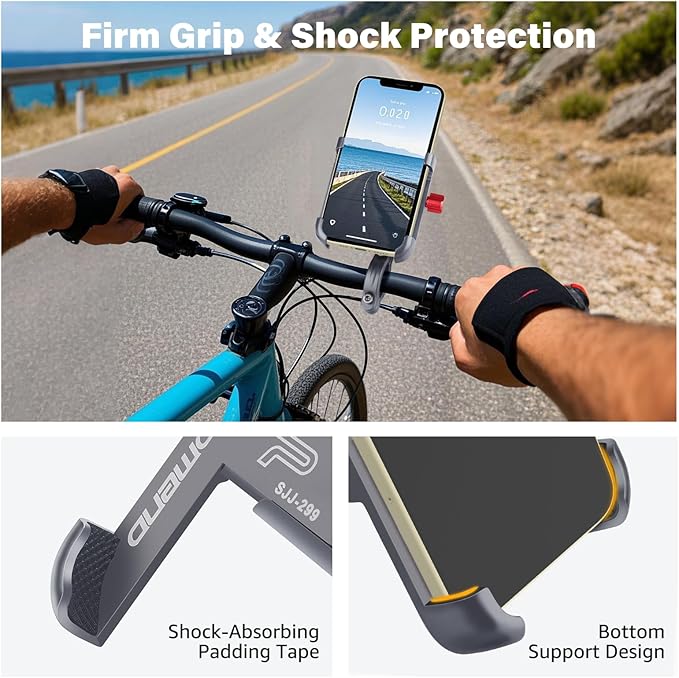 Ralos Bike Phone Mount, Aluminum Motorcycle Cellphone Holder, Mountain Bicycle Handlebar Cell Phone Clamp, Scooter Phone Clip for iPhone 16 Pro Max, 15 14 13 12 Mini, Samsung