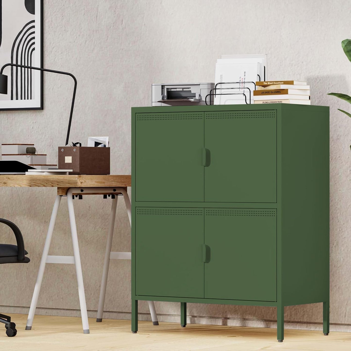 Metal Locker Storage Cabinet with 4 Doors and 3 Shelves，39.96" Tall Steel Office Storage Cabinet for Office,Home,Garage,Gym,School