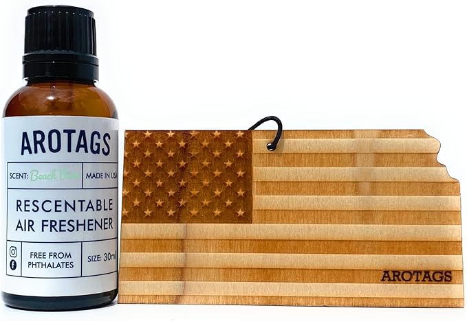 Arotags Car Air Freshener - Reusable Wood Diffuser - Hanging Odor Eliminator - Kansas Patriot - Beach Bum Scent