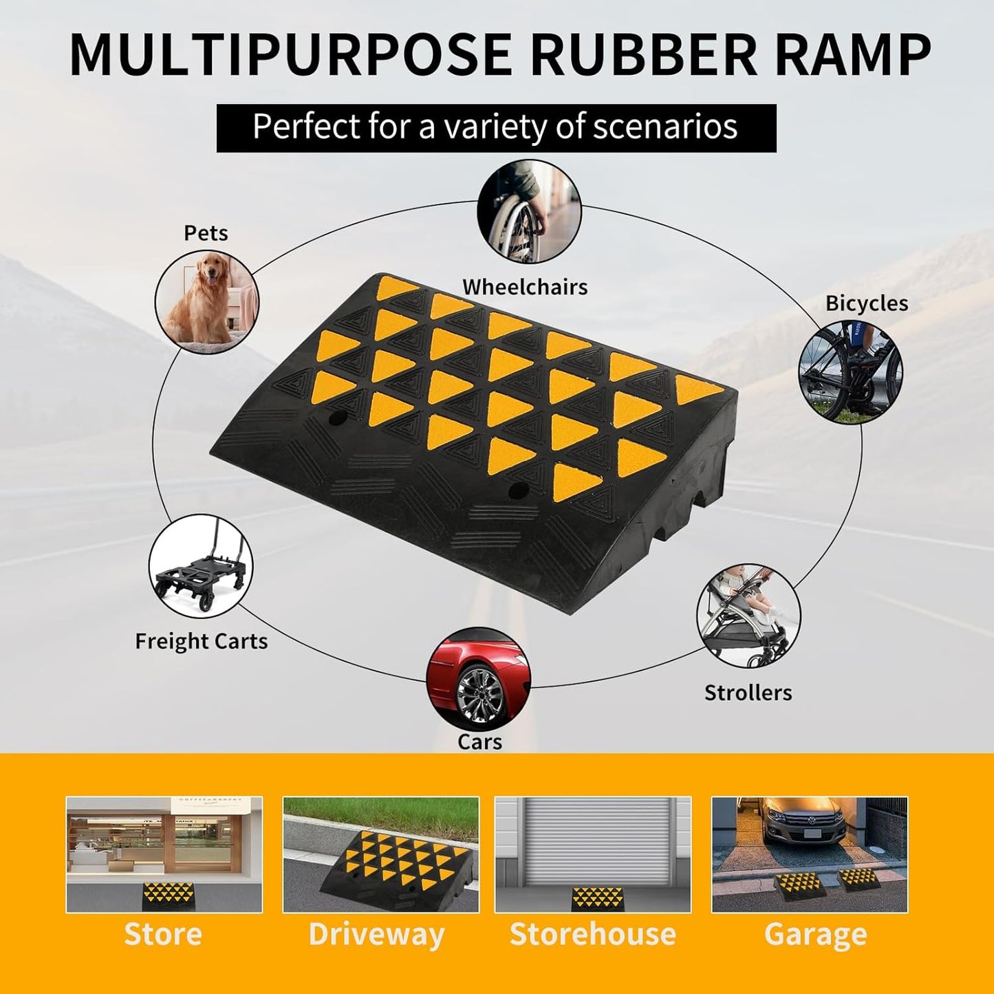 BESEA Rubber Curb Ramp 6" inch High 23.6" Length (Heavy Duty Ramp, 1PCS), for Driveway Curb Ramp Car Motorcycle Loading Dock Truck Pickup Truck Threshold Ramp(6 inch Height, Capacity 60000lbs)-1pack