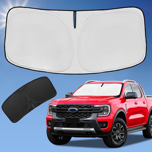 Sun Shade Sunshade for Ford Ranger Windshield Cover, 4-Layer Front Window Shade Custom fit 2019-2026 Ranger XL, XLT, Lariat Sun Visor 240T Retractable Shade Blocks UV Rays Cooler Car Accessories