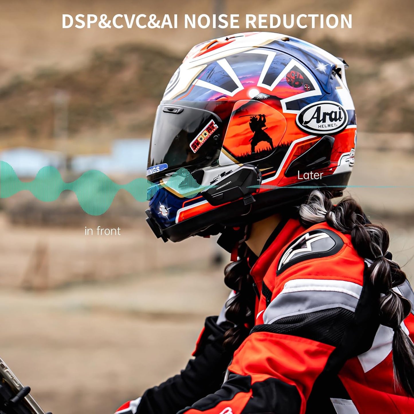 FreedConn FX Plus Motorcycle Helmet Bluetooth Headset, Auto-Join Mesh Network, 16 Riders Intercom Motorcycle Communication Systems with CVC and AI Noise Cancellation for Group Ride, 2 Pack