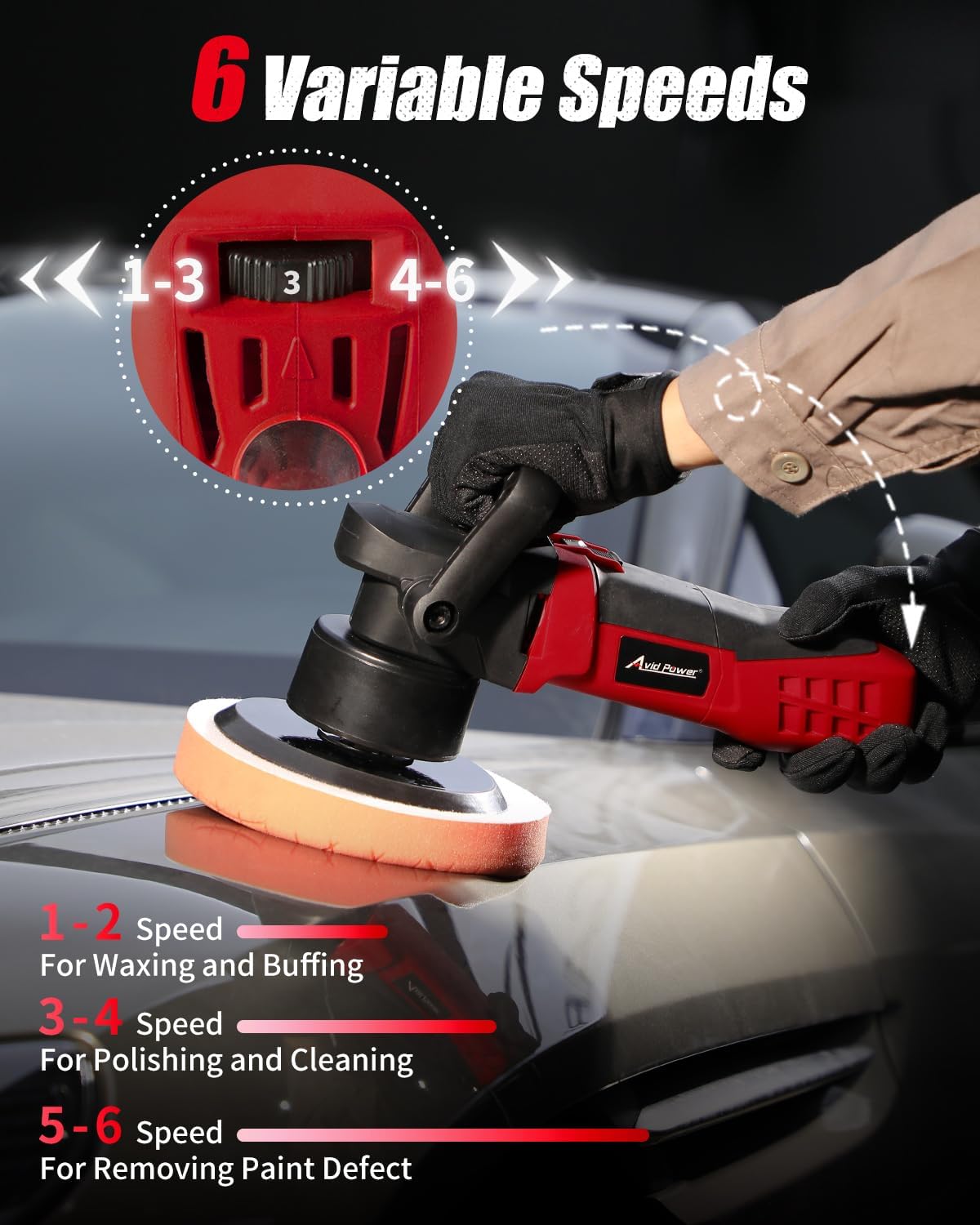 AVID POWER Buffer Polisher, 6-inch Dual Action/DA Polisher for Car Detailing, Random Orbital Car Buffer Polisher Waxer Kit with Variable Speed & 3 Polishing Pads