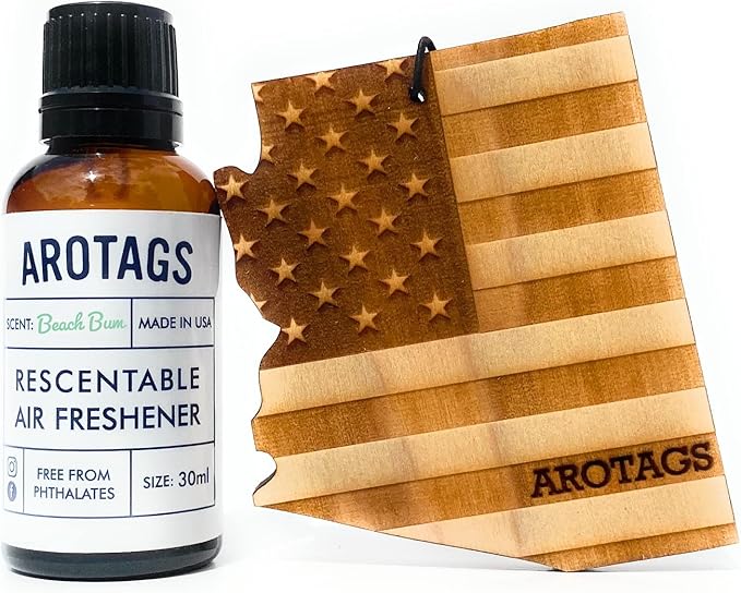 Arotags Car Air Freshener - Reusable Wood Diffuser - Hanging Odor Eliminator - Arizona Patriot - Beach Bum Scent