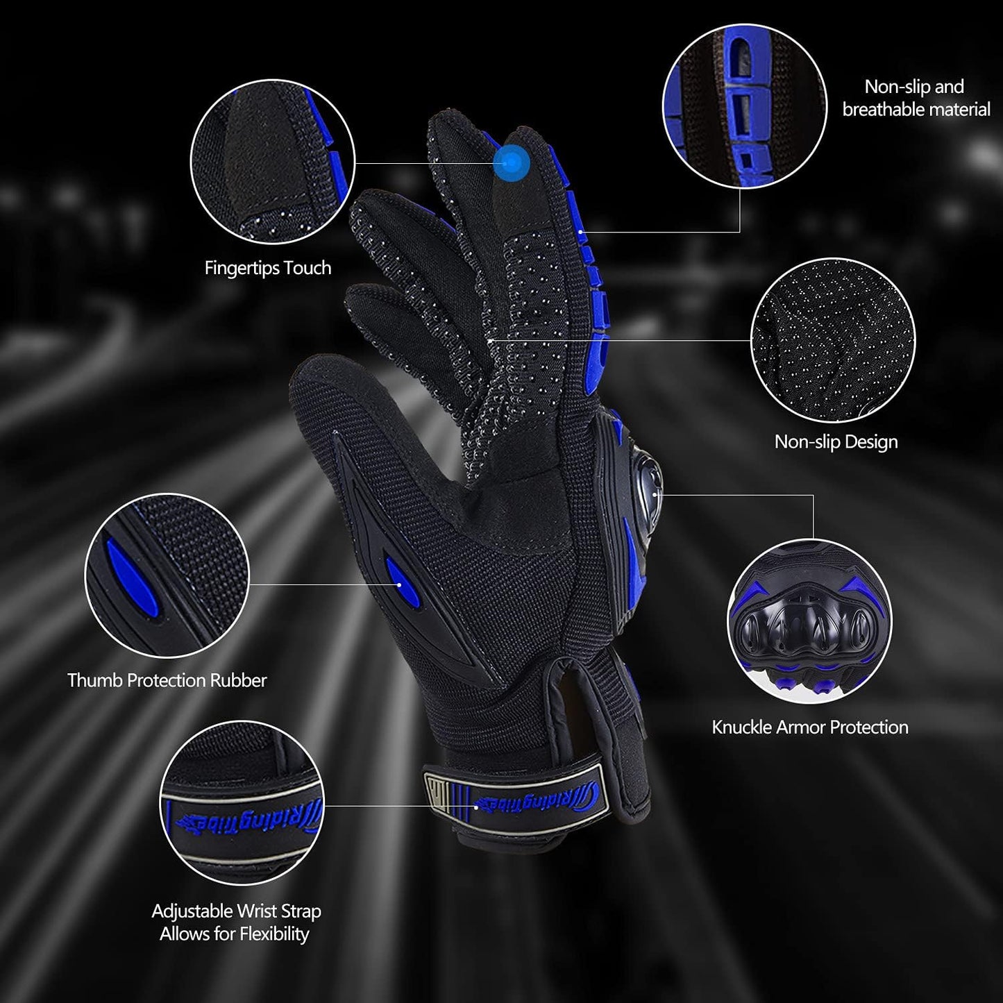 Motorcycle Gloves for Men and Women Full Finger Touchscreen Mountain Dirt Bike Gloves for Powersports BMX ATV MTB Driving Motocross Cycling Gloves(XL, Blue)