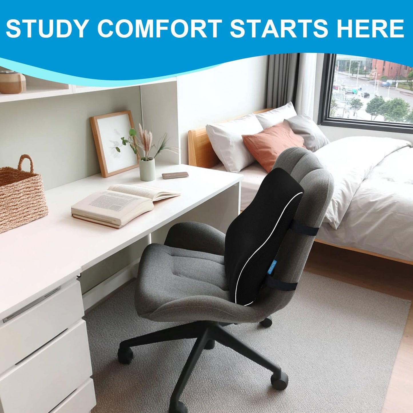 Lumbar Support Pillow for Office Chair,Office Home, College Dorm Room Essentials,Back Support Pillow for Car, Chair Cushions,Back Pain Relief Improve Posture,Mesh Cover Double Adjustable Straps