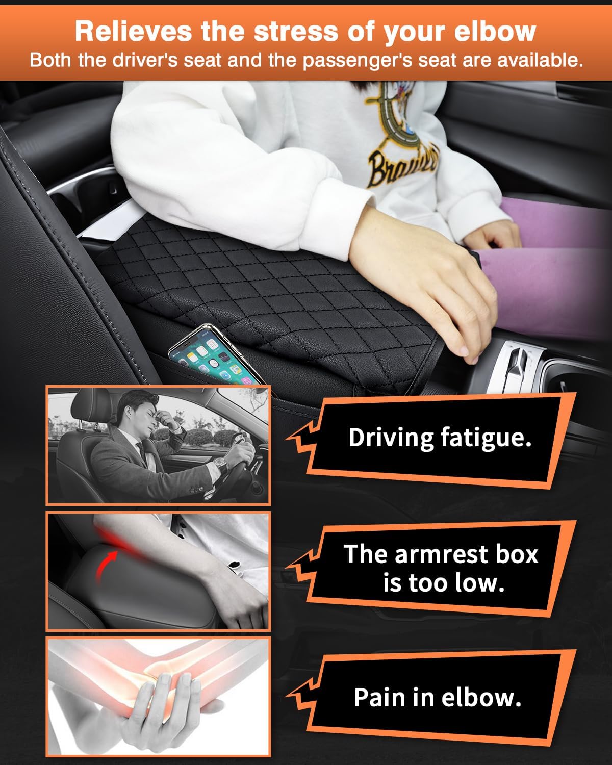 Shademax Center Console Cover for Kia Carnival KA4 2022-2024 2025 2026 Accessories Armrest Cover Console Cushion Pad Leather MPV Armrest Seat Box Cover Console Lid Protector with Pockets Storage Bag