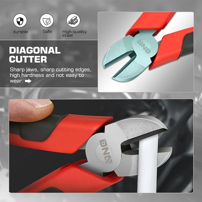 DNA Motoring TOOLS-00063 3 Piece Pliers Set – 6.5 inch Linesman Pliers w/Durable Jaws, Milled Teeth, Hot-Riveted Joint