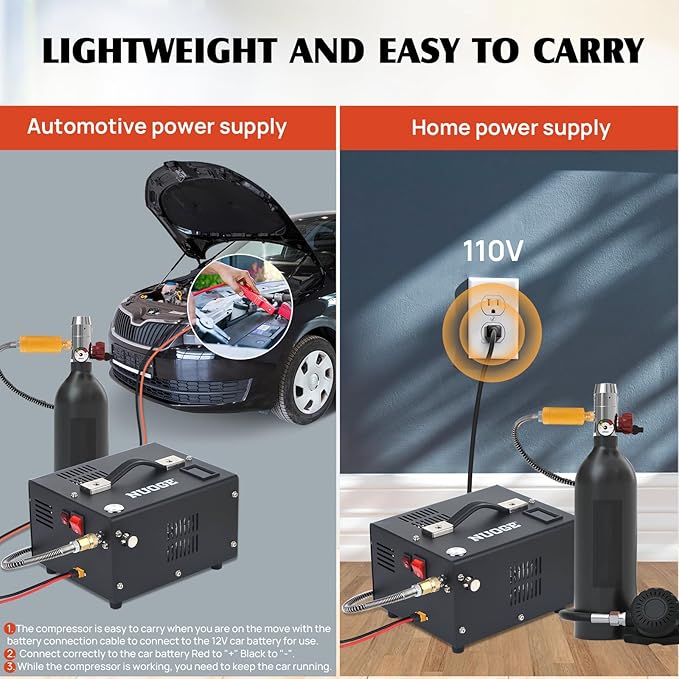 Pcp Air Compressor 4500Psi 30Mpa Powered by Car 12V Dc or Home 110V Ac W/Converter Paintball/Scuba Tank Compressor Pump