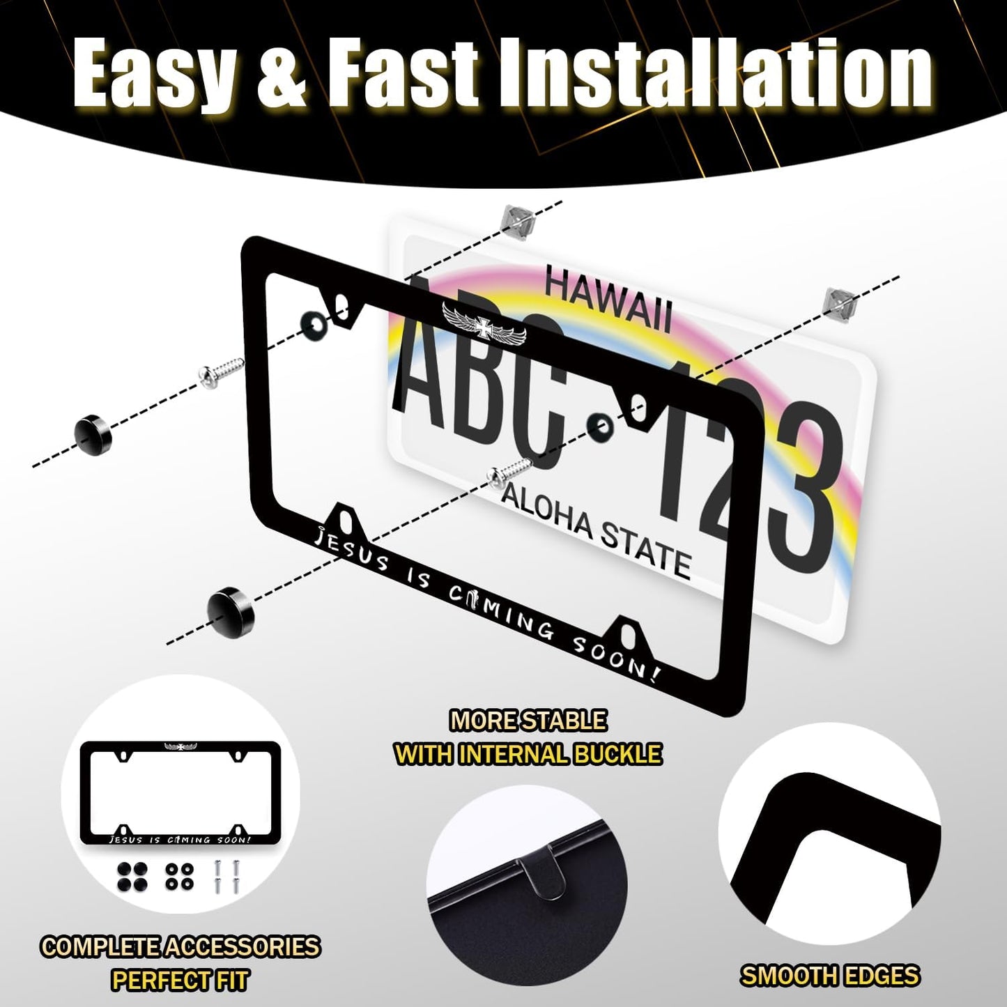 Jesus is Coming Soon License Plate Frame Christian Cross License Plate Holder Funny License Plate for Car Decoration Stainless Steel Religion Car Accessory with Screws Men Women 12.3" x 6.3"