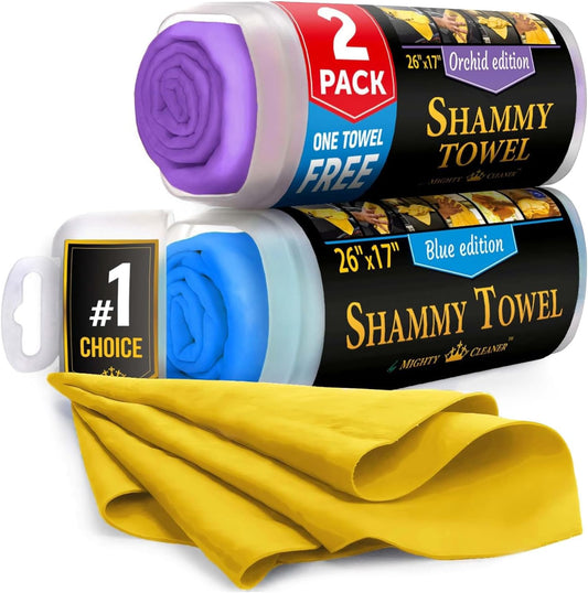 Premium 2pk +1 Free Shammy Cloth for Car Drying (26"x17") - Super Absorbent Chamois Towel - Reusable & Scratch-Free Shammy - Soft Drying Towels