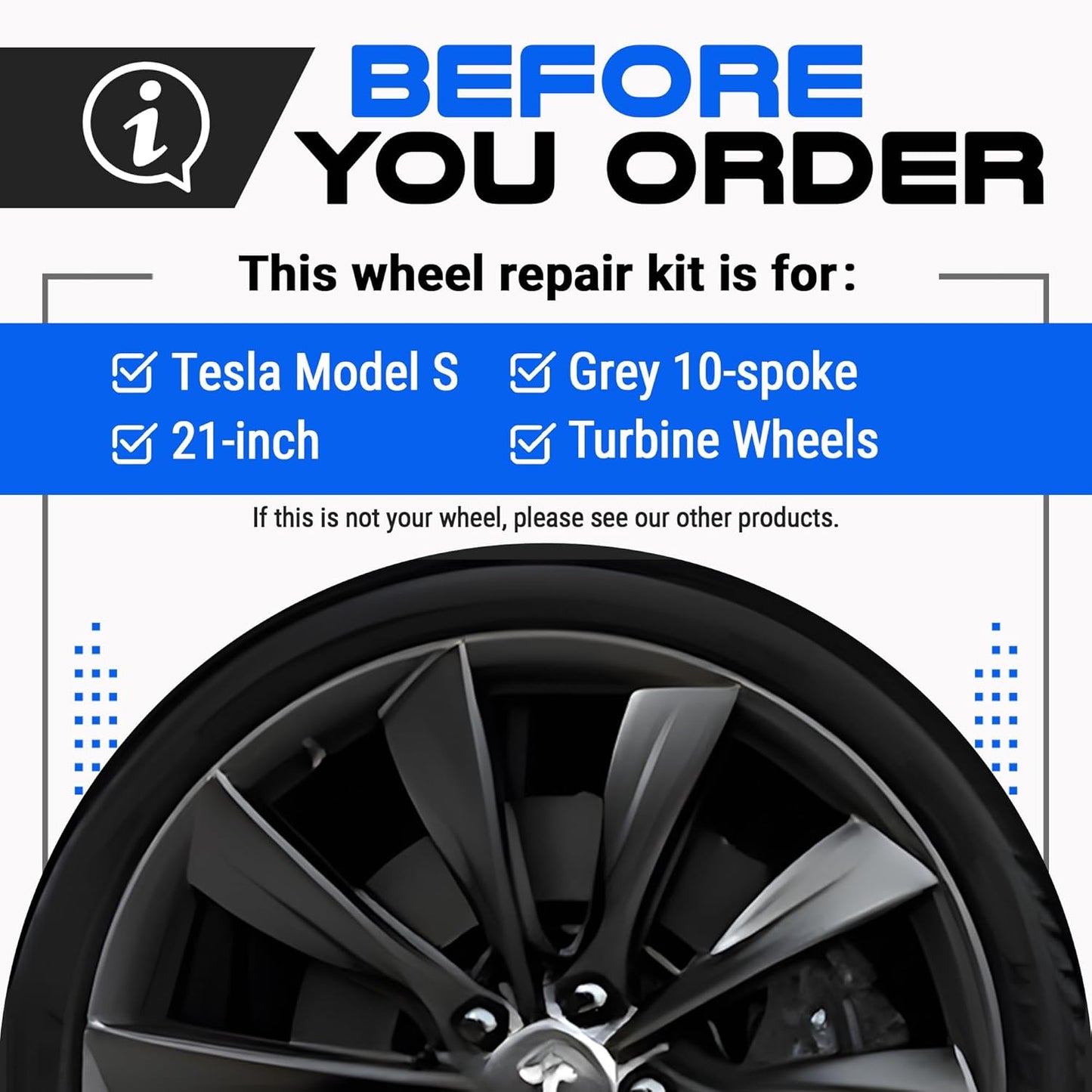 Premium Tesla Wheel Curb Rash Repair Kit for Model S 21-inch Grey Turbine Rims - DIY Kit with Color-matched Touch Up Paint - Made in USA