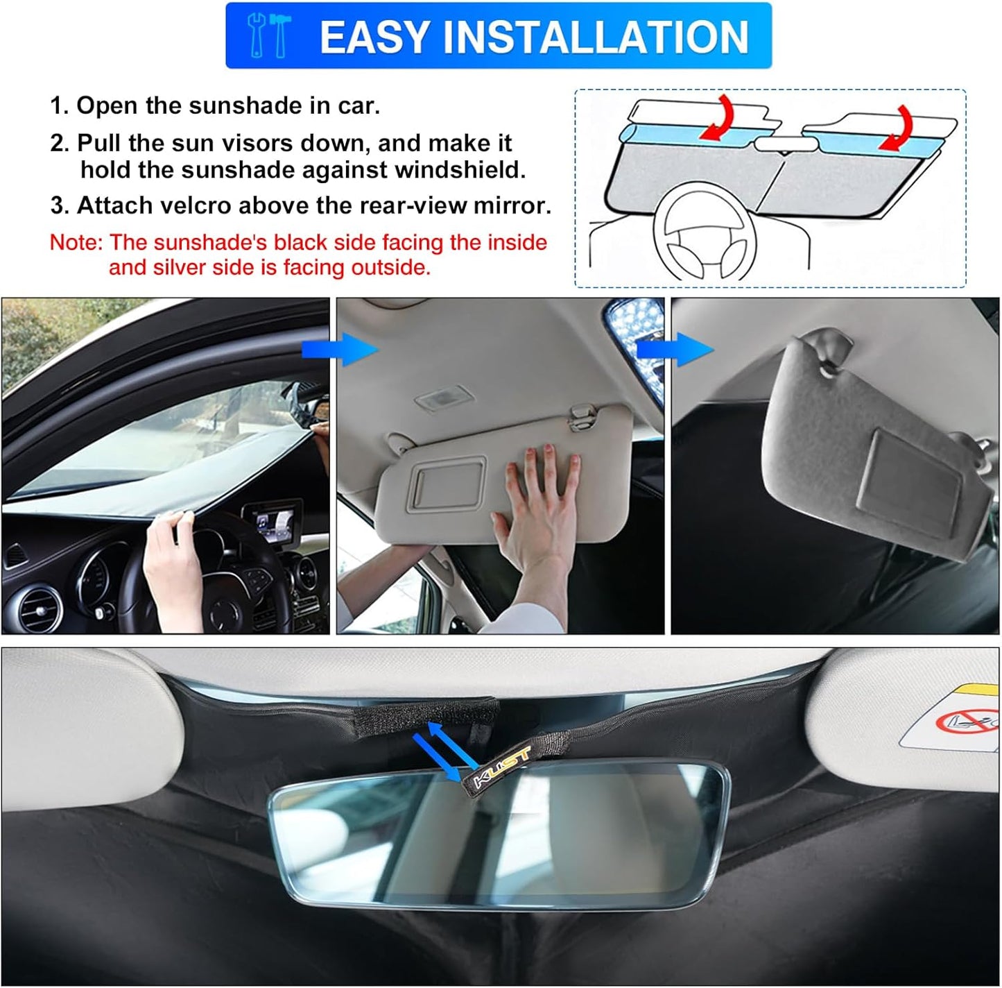 KUST Windshield Sun Shade for 2024 2025 2026 Toyota Grand Highlander Accessories Front Custom Fit Window Sunshade Sun Visor Protector Foldable Blocks UV Rays Keep Car Cooler