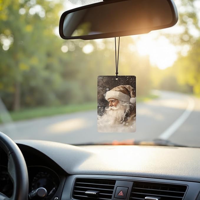 Christmas Car Air Freshener 4 Pcs, Vintage Rustic Winter Xmas Santa Bell Tree Hanging Air Freshener for Cars Closet Drawer Books, Winter Christmas Car Accessories for Women Men