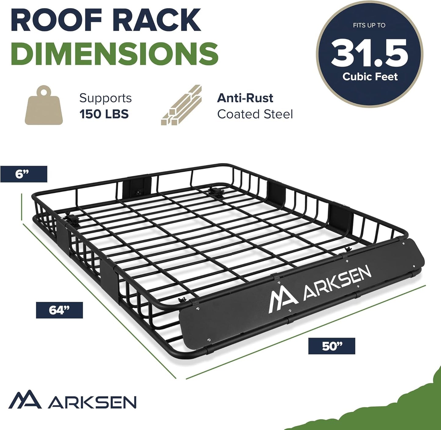 ARKSEN 64 x 50 x 6 Inch Universal Extra Wide 150LB Heavy Duty Roof Rack Cargo with Two Cargo Nets, Car Top Luggage Holder Carrier Basket for SUV, Truck, & Car Steel Construction