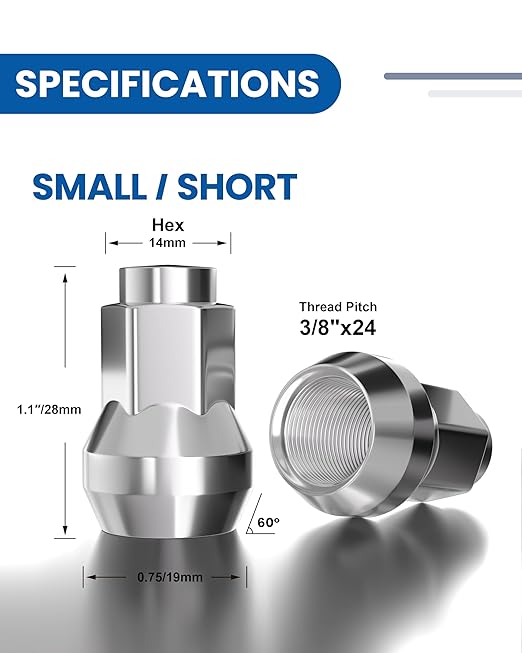 GAsupply ATV 3/8" x20 Lug Nuts 14mm Hex, 3/8-20 Closed End Acorn Tuner Chrome Lug Nut 1.2" 30mm Tall Conical Seat 60 Degree for Aftermarket Wheels, 16 Pcs