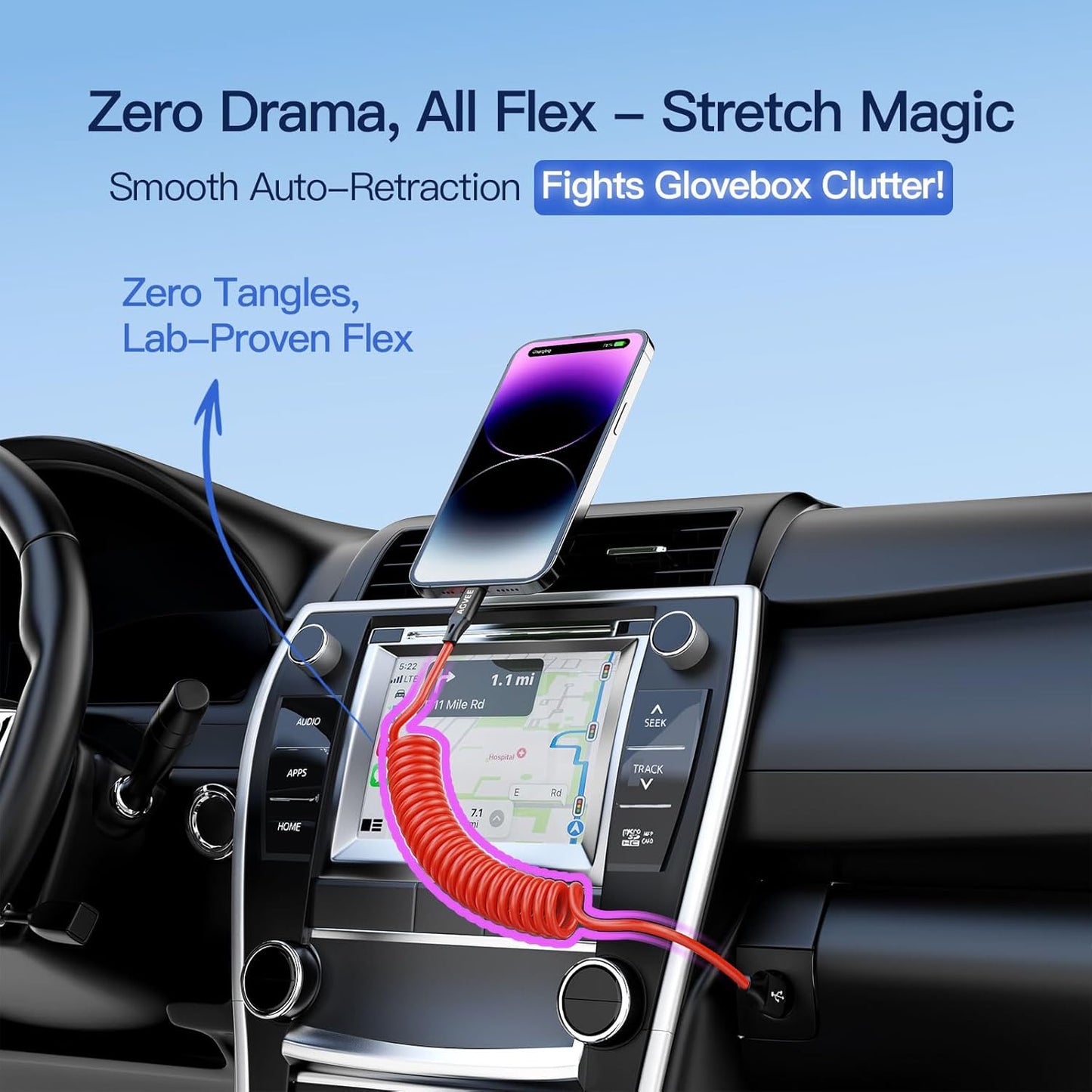 AGVEE 2 Pack 3ft Coiled Short USB to Lightning Charging Cable [MFI Certified] 3A Fast Charger Cord in Car for iPhone 14/13/12/11/XS/8/7/6/5 CarPlay, iPad, iPod, Red