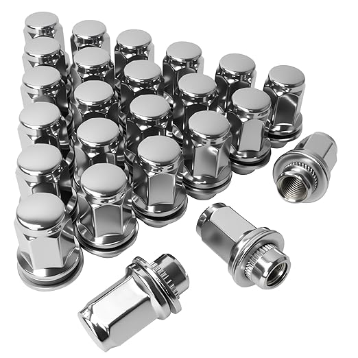 24Pcs M12x1.5 Lug Nuts, 13/16 (21mm) Hex 1.85 Inch Length OEM Replacement for Lexus ES300 GS300 GS400, Toyota Camry Avalon Highlander, Mitsubishi Lancer Outlander Chrome