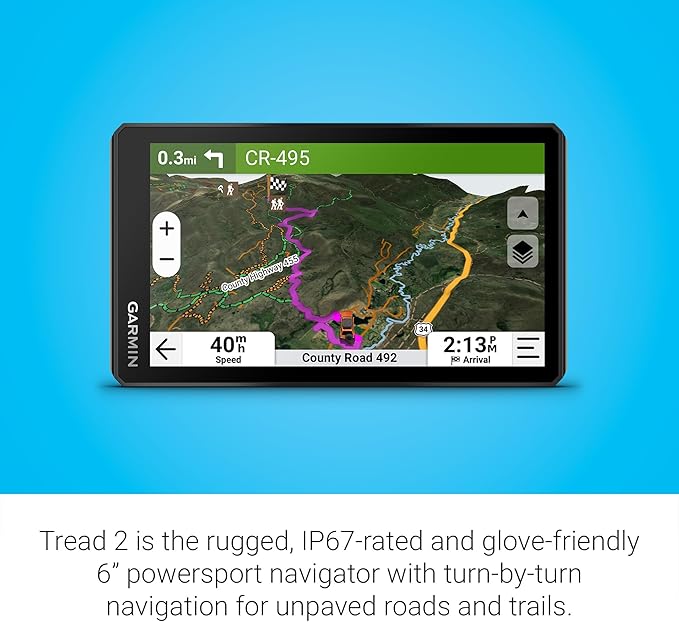 Garmin Tread® 2, Powersport Navigator, 6" Glove-Friendly Display, Built for Extreme Weather, Preloaded Mapping, Snowmobile Trails for U.S. and Canada