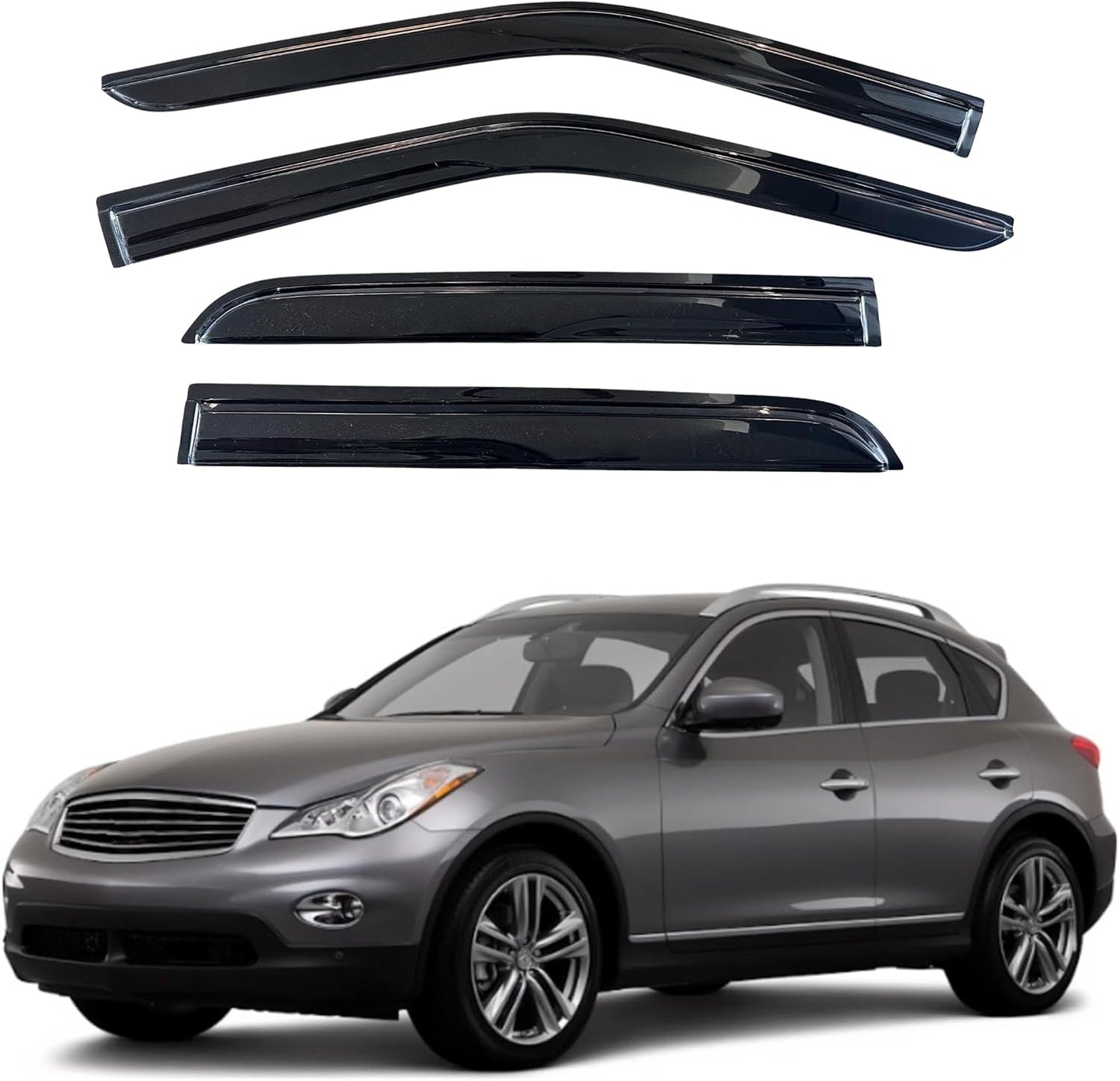 KPY Window Visor Compatible with Infiniti EX35 EX37 2007-2013, 4PC Rain Guard Side Window Vent Deflectors Tape-On Mugen Style, 2007 2008 2009 2010 2011 2012 2013
