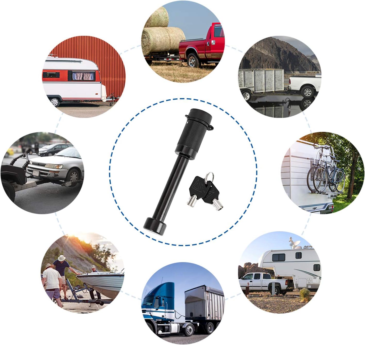 METOWARE Trailer Hitch Locks Receiver Lock Keyed Alike Fits Class III IV 2" 2-1/2" Receiver with 5/8" Dia 3-1/2” Long Pin and Anti-Rattle Rubber O-Rings, for Trailer Truck Car Boat (2 Pack)