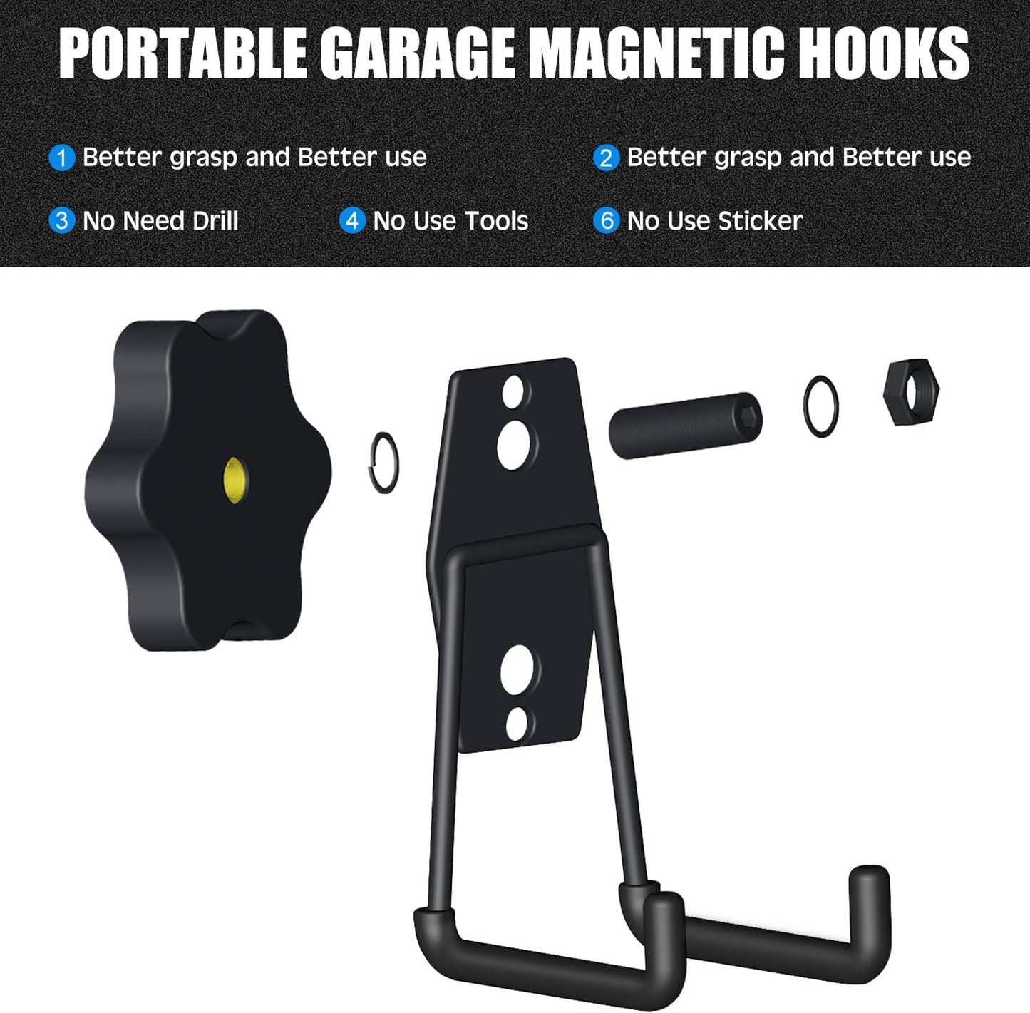 Strong Garage Magnetic Hooks, 2Pcs Large Heavy Duty Magnetic Hook with Anti-Slip, Magnet Hanger for Garage Tools, Hammer, Toolbox, Ropes, Drill