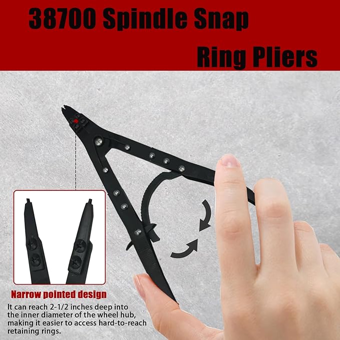 38700 Spindle Snap Ring Pliers, 12in Heavy Duty Internal External Snap Ring Pliers, for Installation and Removal of Circlips，Compatible with Ford Super Duty Pickups 2007 and Newer