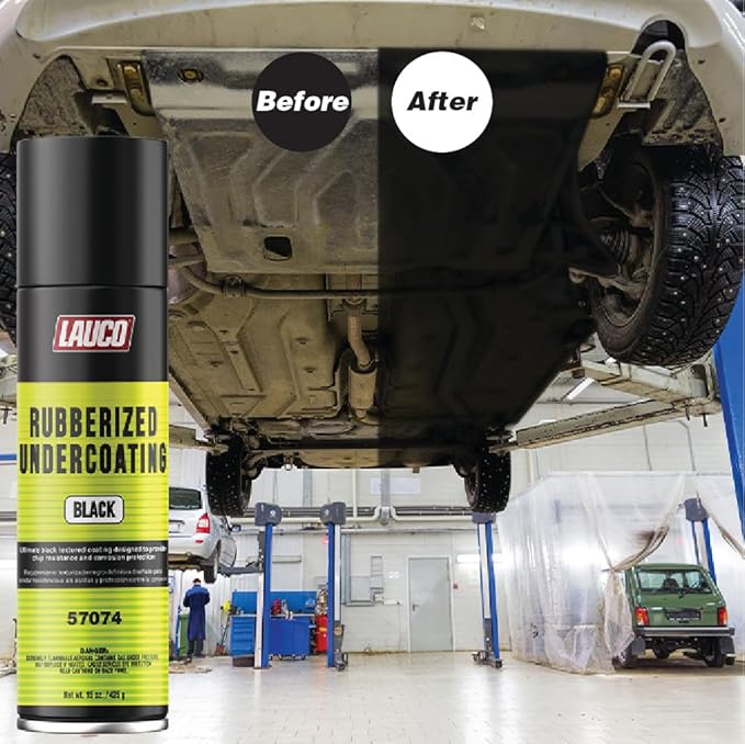 LAUCO Rubberized Undercoating Black (2-Pack) - 15oz Aerosol Spray Paint Can - Automotive & Truck Undercoat, Rust, Corrosion, Sound Deadener Coating for Metal & Plastic (57074)