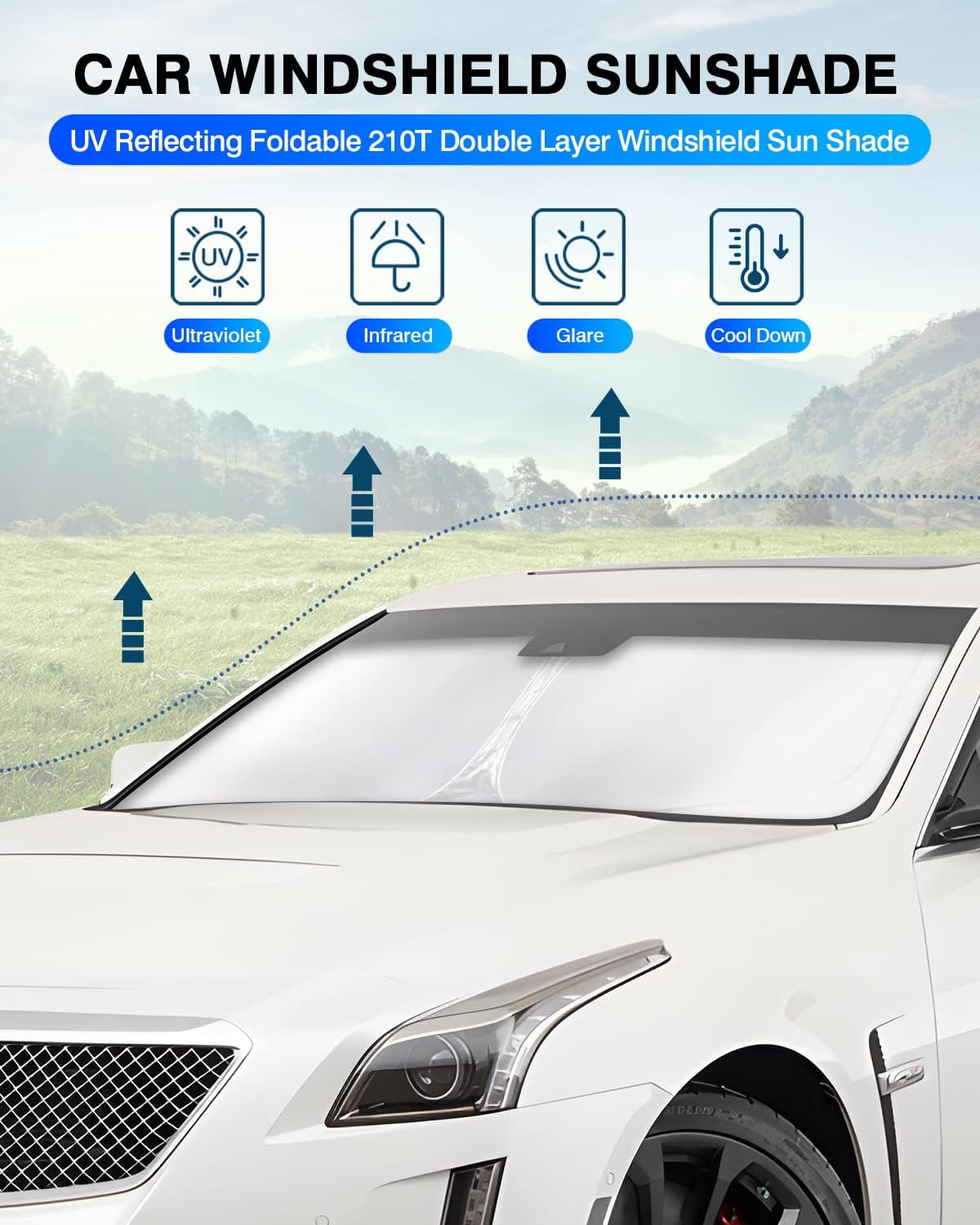 KUST Windshield Sun Shade for Cadillac CTS 2014-2019 Window Shade Sun Visor Cover Foldable Blocks UV Rays Keep Your Car Cooler