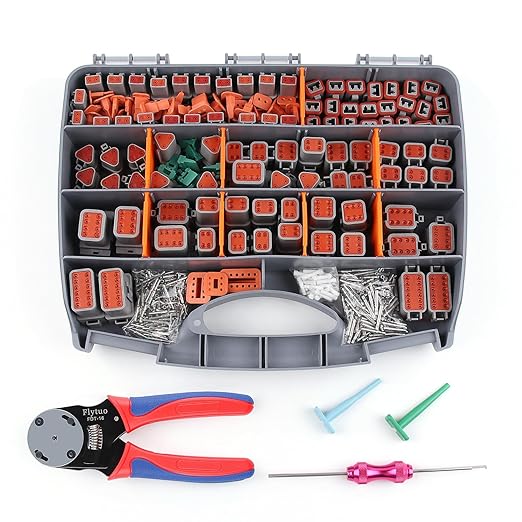Deutsch Connectors Kit with Crimping Tool - 636PCS, 2/3/4/6/8/12 Pin DT Connectors, Removal Tool, Size 16 Solid Terminal Contacts, 14-18 AWG (Grey)