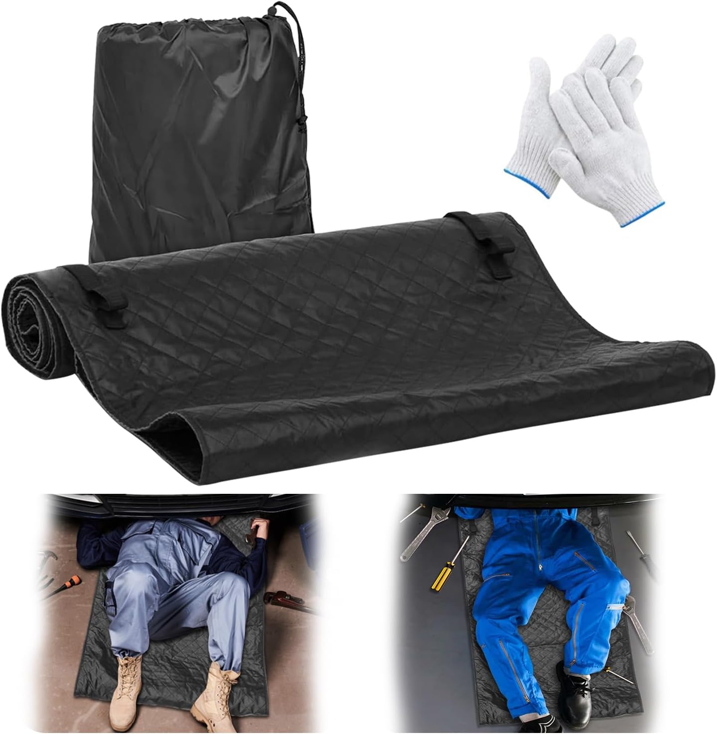 60''x28'' Foldable Car Repair Pad, Black Automotive Maintenance Mat, for Low Clearance, Special Roads, Long-Distance Trucks, Mechanics Pad, Automotive Repair Mat