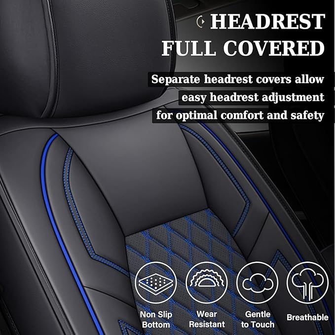 Coverado Tundra Seat Covers, Back Leather Car Seat Covers for Trucks, Automotive Seat Covers Protector Custom Fit 2007-2021 Toyota Tundra(Rear Seat Cover/Blue)