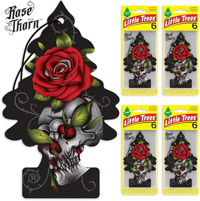 LITTLE TREES Car Air Freshener | Hanging Tree Provides Long Lasting Scent for Auto and Home | Rose Thorn, 24 Air Fresheners