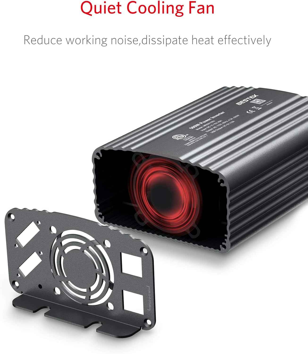 BESTEK 500W Power Inverter DC 12V to 110V AC Converter with 4.8A Dual USB Car Charger ETL Listed (Grey)