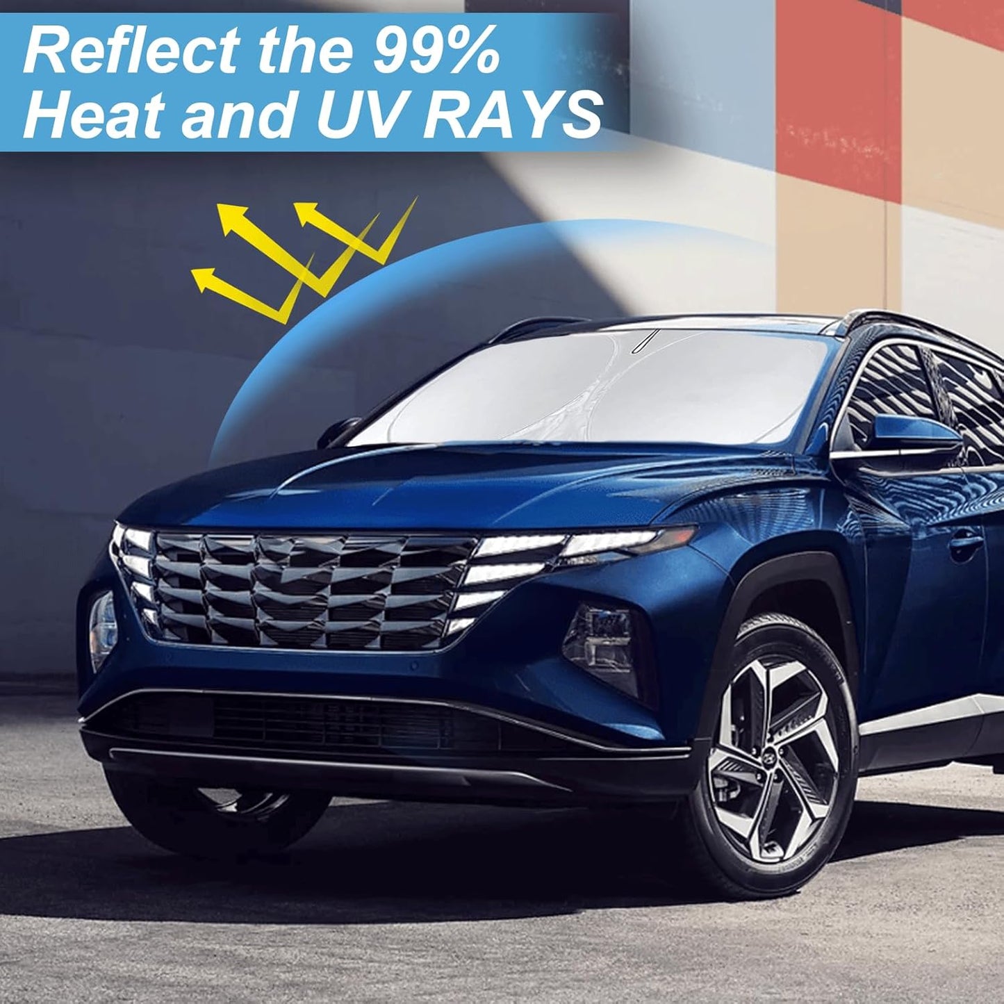 Custom Fit Tucson Windshield Sunshade for Hyundai Tucson 2022-2026 Front Window Retractable Shades Cover for Windshield Sun Visor Protector 210T Reflector Blocks UV Rays Cooler Car Accessories