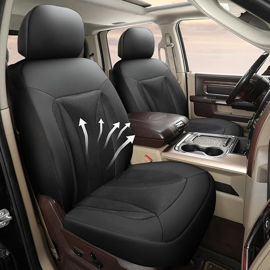 GIANT PANDA Front 3D Air Mesh Seat Covers Custom Fit Dodge Ram 1500 2500 3500, Trucks Leather Car Seat Protectors with Composite Sponge Inside Breathable Automotive Interior Covers (Black 2-Pack)