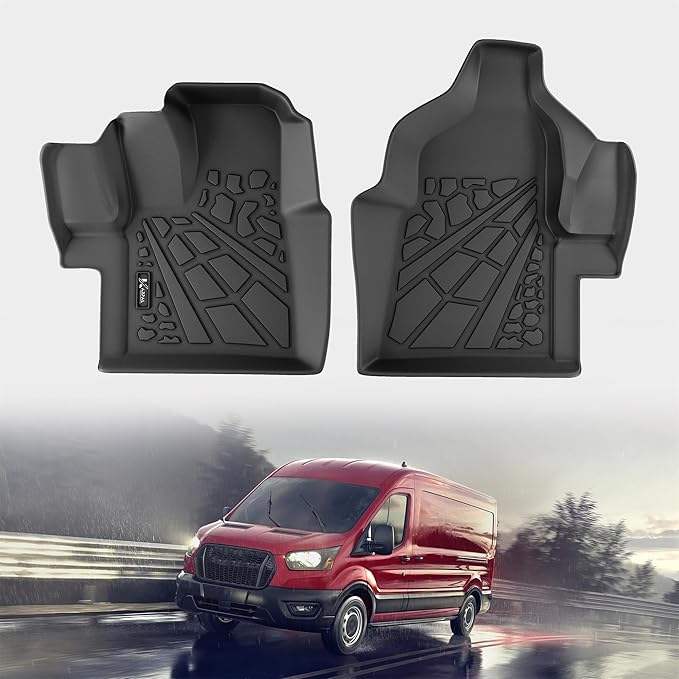 KARPAL Floor Mats Front Liner Fit for 2020-2025 2026 Ford Transit with Vinyl Flooring (No Transit Connect), Custom Fit TPE All Weather Ford Transit 150/250/350 1st Row Floor Liner